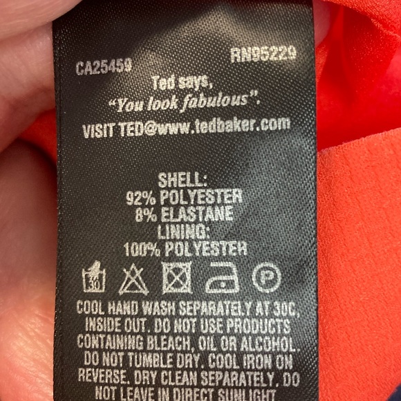 Ted Baker Dress Size 4 (8-10) EUC Lined Orange Gold back zipper - Picture 9 of 9